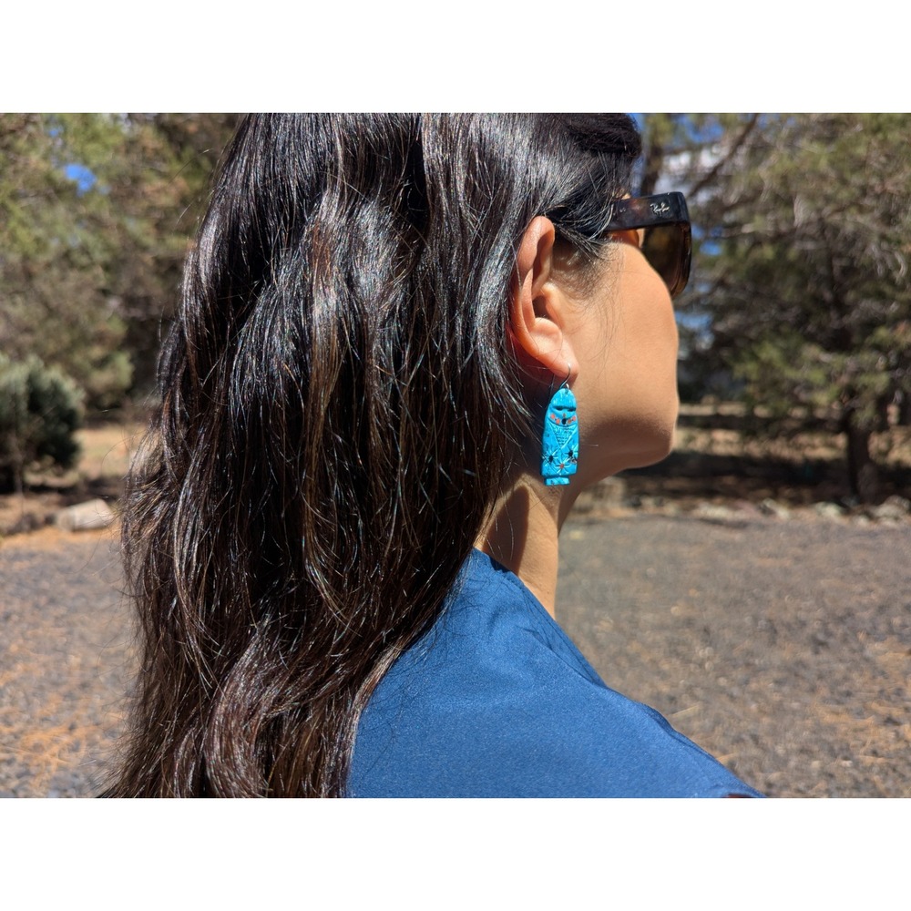 Navajo Dangle Earrings‎ Hand cut Native American Green Turquoise Slab Jewelry ** - Picture 9 of 11